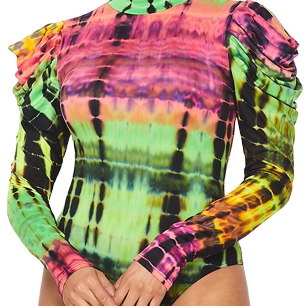 Neon Dreams Mock Neck Long Sleeve Bodysuit